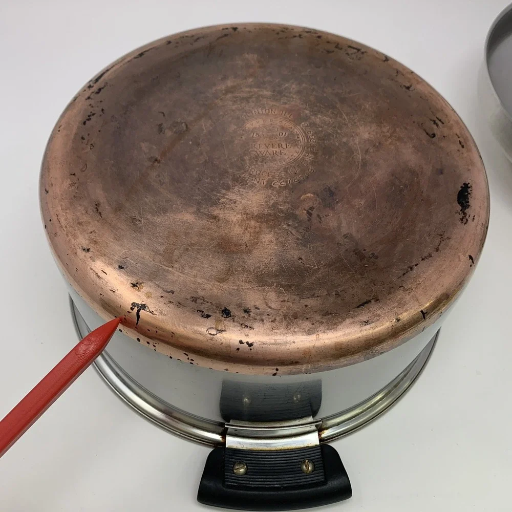 Pre 1968 Revere Ware 1801 Copper Bottom 6 Quart Stock Pot/ Dutch Oven w Dome Lid